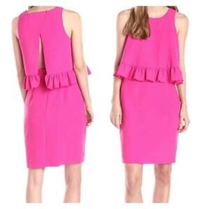 Trina Turk Size 6 Hot Pink Sleeveless Ruffle Open Back Crepe Formal Dress NEW